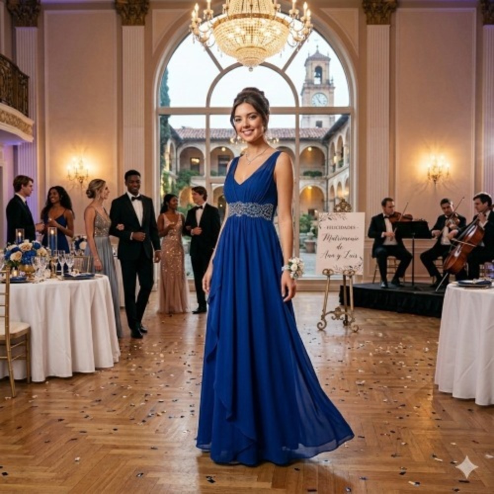 Cache Royal Blue Chiffon Evening Gown – Vintage Y2K, Size 8